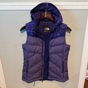 THE NORTH FACE 550 Goose Down Puffer Hooded Vest Purple Women Small Nuptse RARE!